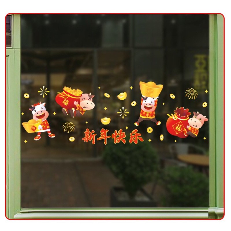 Decal dán tường tết HÍT TĨNH ĐIỆN 4 Chú Trâu thổi vàng
