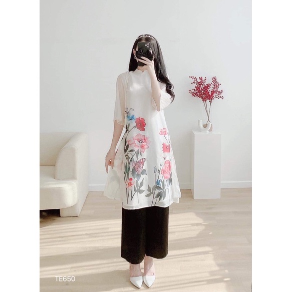 Áo dài  cách tân 4 tà tơ lụa Hàn