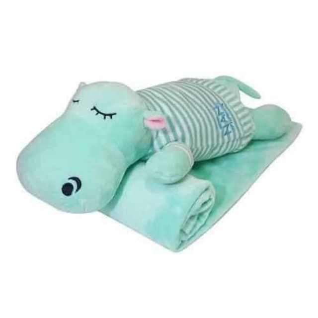 Gấu bông hà mã xanh(2in1) 45cm kèm mền , quà tặng sữa Nan