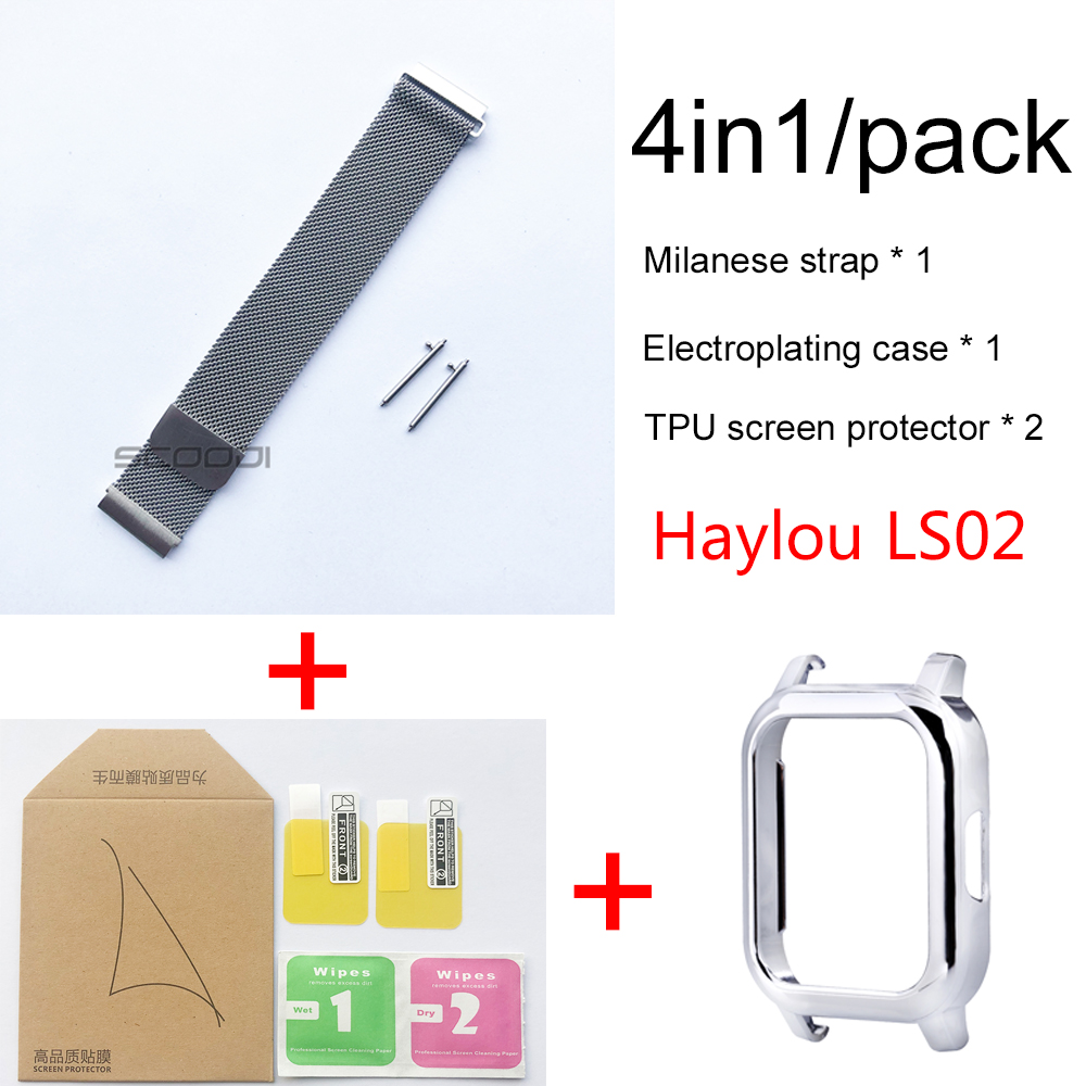 Ốp Bảo Vệ Đồng Hồ Thông Minh Xiaomi Haylou LS02 Bằng Thép Không Gỉ 4 Trong 1