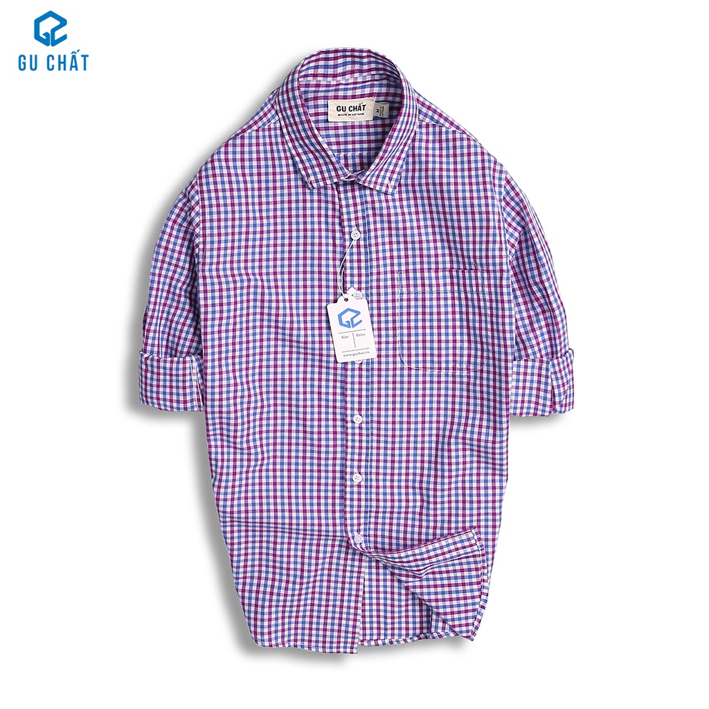 Áo Sơ Mi Nam Tay Dài Kẻ Sọc Caro Nhỏ GU CHẤT, Vải Cotton Mềm Mịn Và Mát, GUSM14