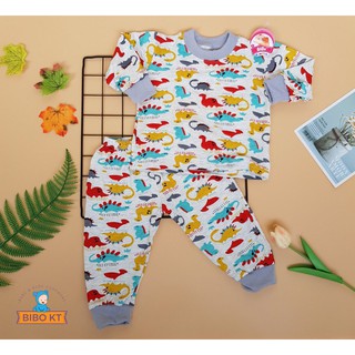 Bộ tay dài cotton mặc ngủ bé trai hình khủng long Bibo Kim Thu size 1-5 tuổi