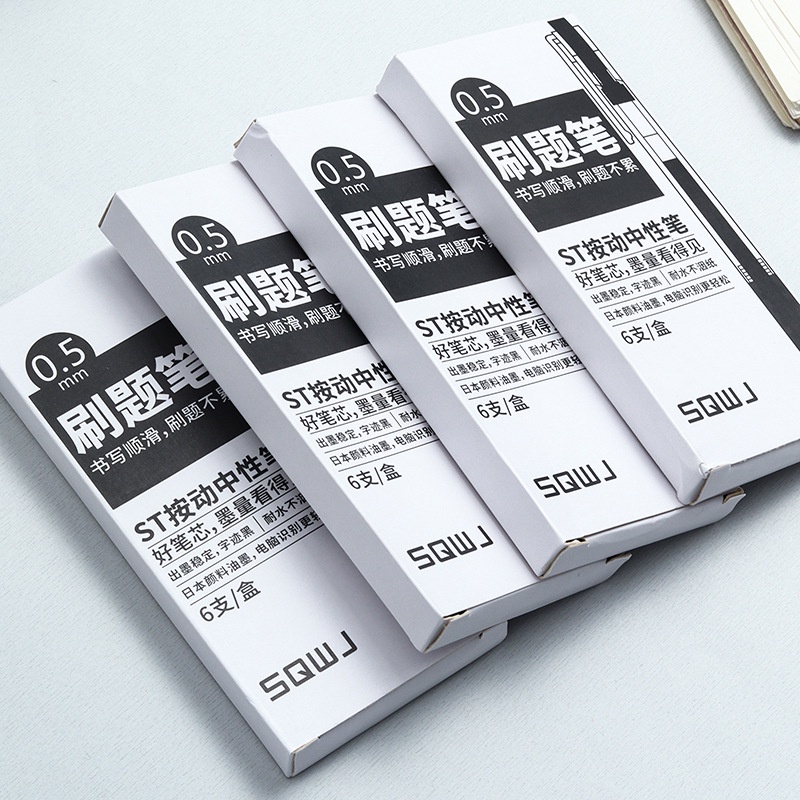 6 cái/hộp, bút bấm đầu ST màu đen, bút nước carbon, bút trung tính cho học sinh