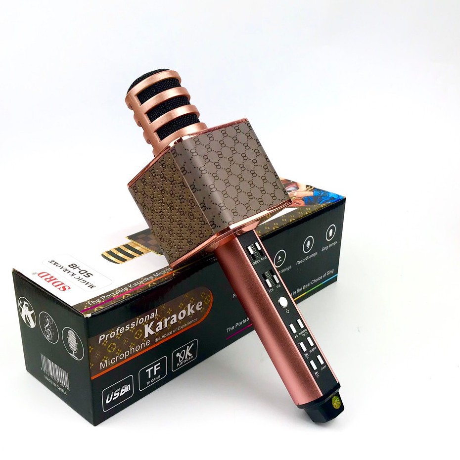 Micro Karaoke Bluetooth GUTEK SD18 Kèm Loa Không Dây, Âm Thanh Hay Mic Hút, Đầu Bọc Bảo Vệ Mic, Cắm Usb Thẻ Nhớ Cổng 3.5