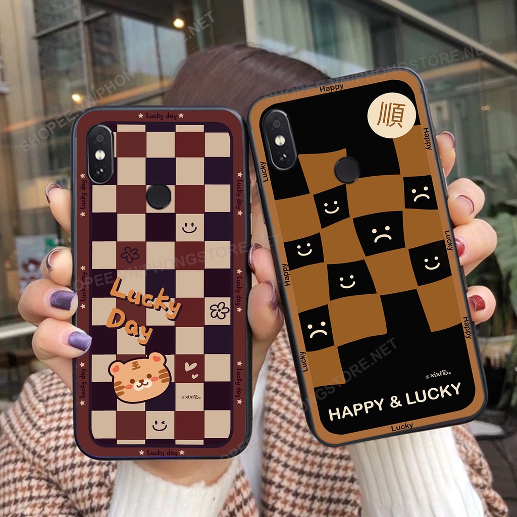Ốp lưng Xiaomi Mi 8 / MI 8 SE / Mi 8 Lite in họa tiết caro, mẫu gấu cực đáng yêu / ốp gấu cute giá rẻ siêu bền
