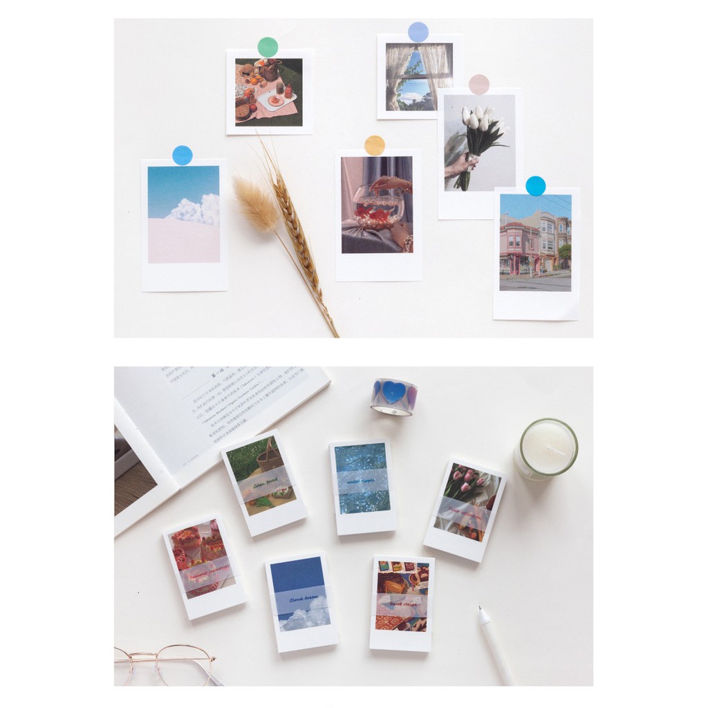 Set Ảnh Polaroid Trang Trí Nhiều Chủ Đề Kèm Sticker Chấm Tròn Trang Trí Bullet Journal/ Góc Học Tập/ Điện Thoại