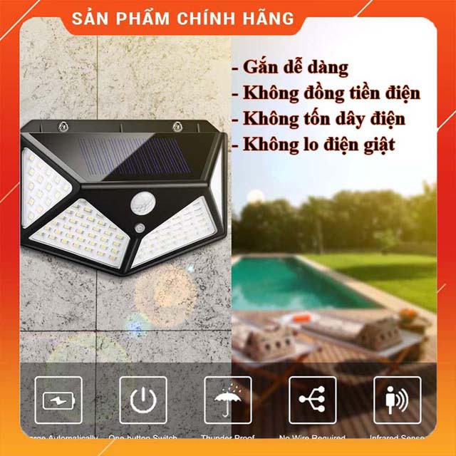 Đèn năng lượng mặt trời dạng 100LED - tiết kiệm điện - chống thấm nước - cảm biến bóng người - ánh sáng trắng 1103