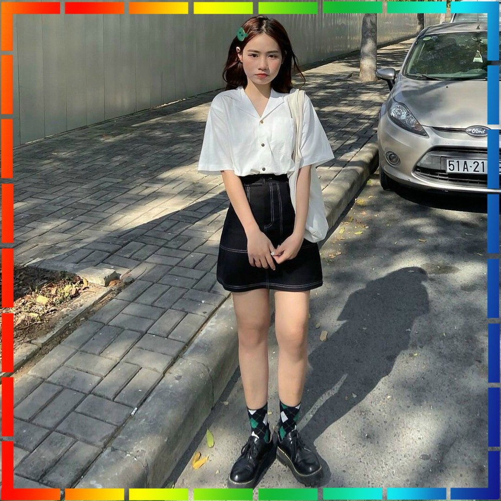 ( ẢNH THẬT ) - SET SƠ MI TRẮNG TAY LỠ KÈM CHÂN VÁY CHỮ A MAY VIỀN CHỈ NỔI CÁ TÍNH PHONG CÁCH INTRO | BigBuy360 - bigbuy360.vn