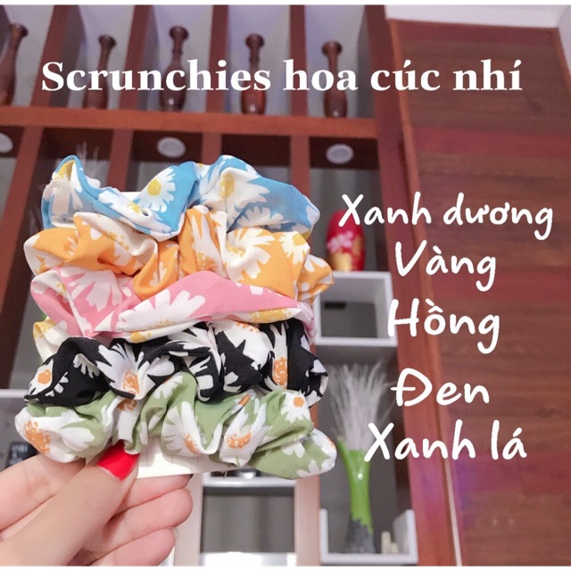 Cột tóc Scrunchies mẫu hoa cúc lụa nhật