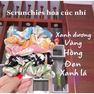 Cột tóc Scrunchies mẫu hoa cúc lụa nhật