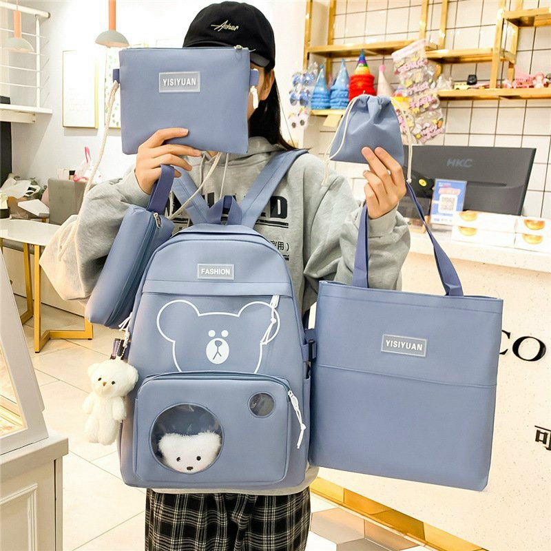 balo combo 4 món , set balo đi học học sinh sinh viên laptop Ulzzang cute nữ gấu Paupau cute