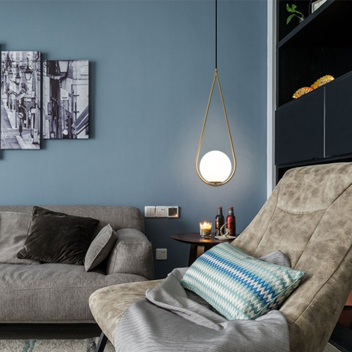 Đèn thả MONSKY SAPAS chao thủy tinh địa cầu, khung mạ vàng hình giọt nước - kèm bóng LED chuyên dụng (82).