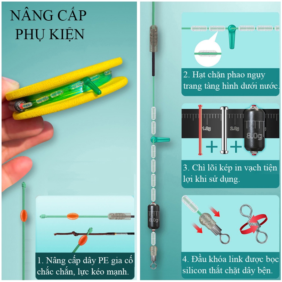Dây Trục Câu Đài Buộc Sẵn Cước Câu Cá Tàng Hình Rice Fishing Gia Cố Dây PE Chống Nổ, Tải Cá Lớn Cao Cấp DC-17