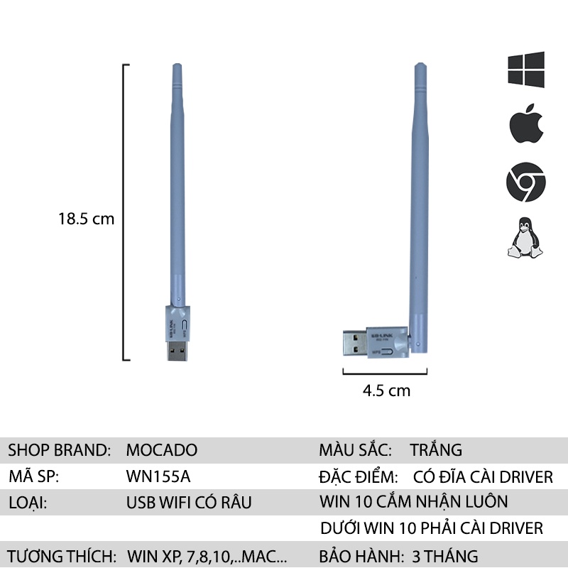 Usb wifi pc lb link cho pc thu phát wifi cho máy tính bàn MOCADO WN155