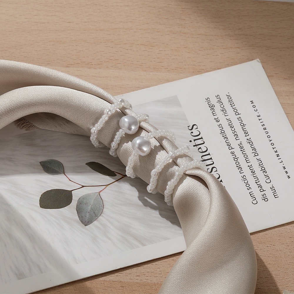 Set 5 nhẫn đính ngọc trai co giãn thời trang cho nữ