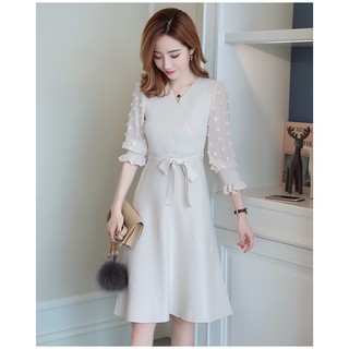 Váy đầm thiết kế cao cấp - váy len phối tay voan