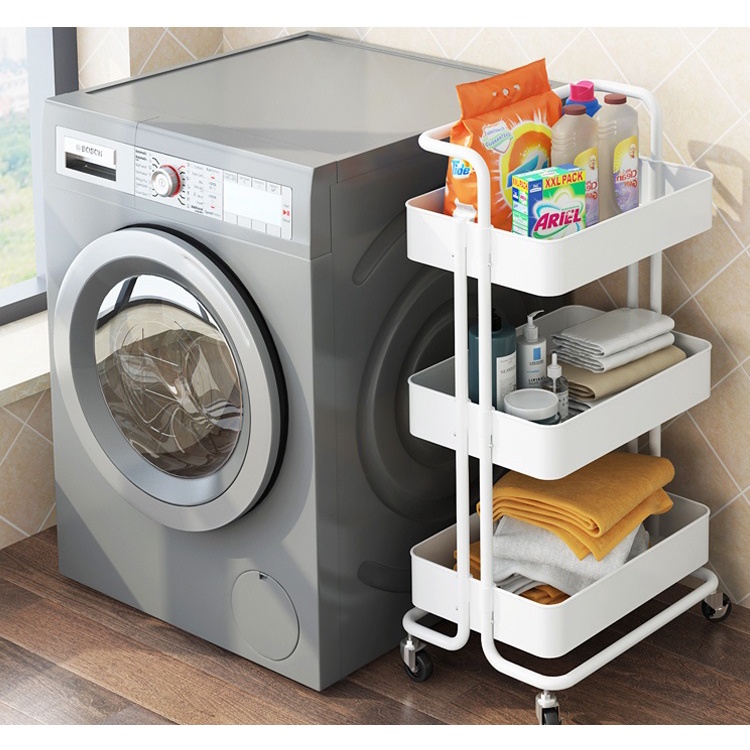 Kệ 3 tầng đa năng có bánh xe chất liệu kim loại