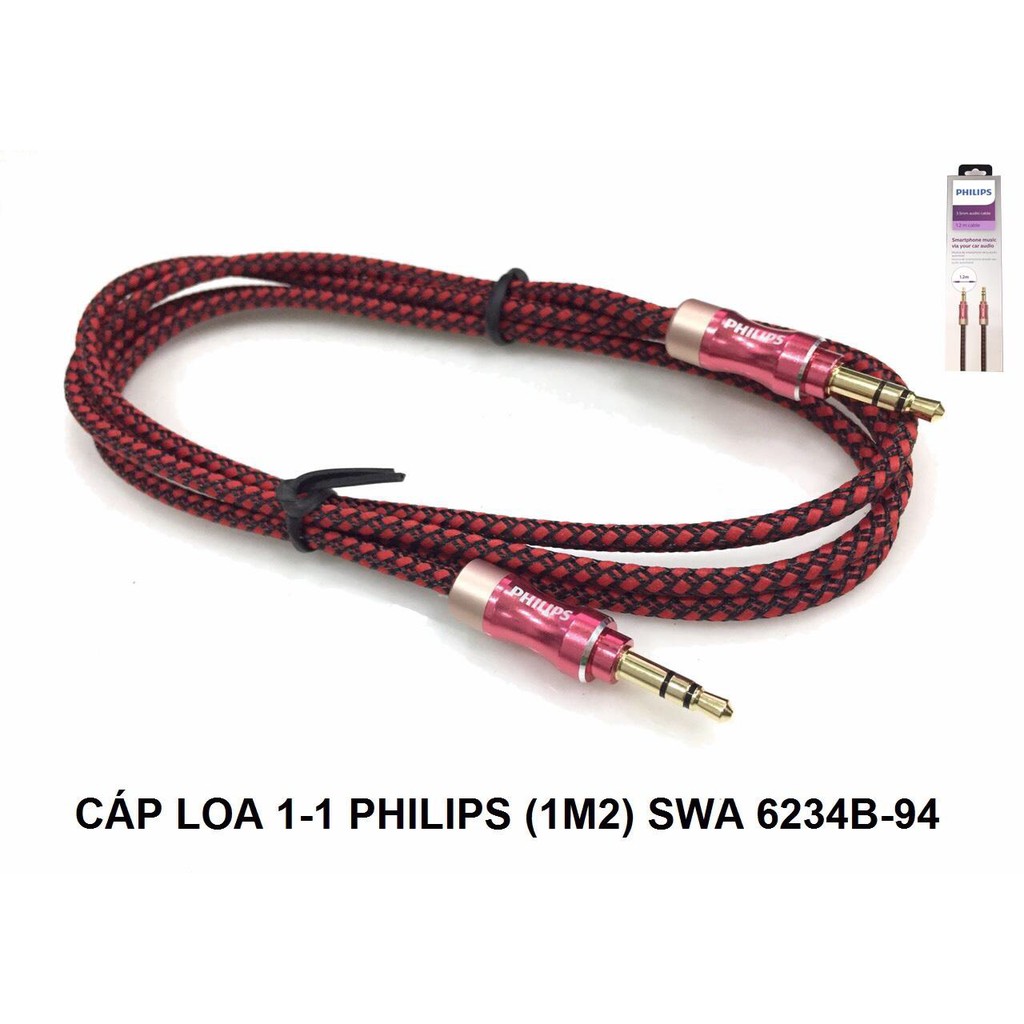 Cáp loa 1 đầu 3 ly sang 1 đầu 3 ly Philips 1.2m SWA 6234b/94 , 9234b/94