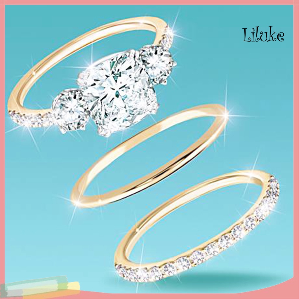 Bộ 3 Nhẫn Hợp Kim Đính Đá Thời Trang Cho Nữ