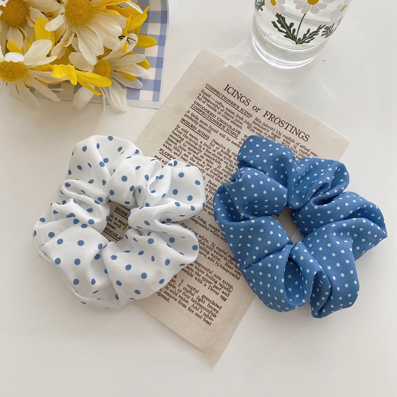 Dây thun cột tóc in hoa kẻ sọc caro màu xanh dương ngọt ngào bắt mắt