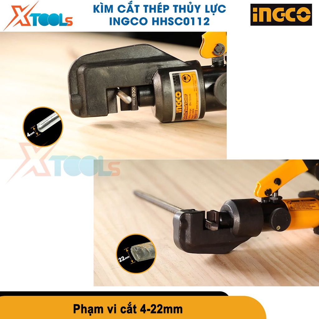 Kìm cắt uốn thép thủy lực INGCO HHSC0122 phạm vi cắt 4-22mm, lực cắt 100KN, chiều dài 340mm [chính hãng][xtools]