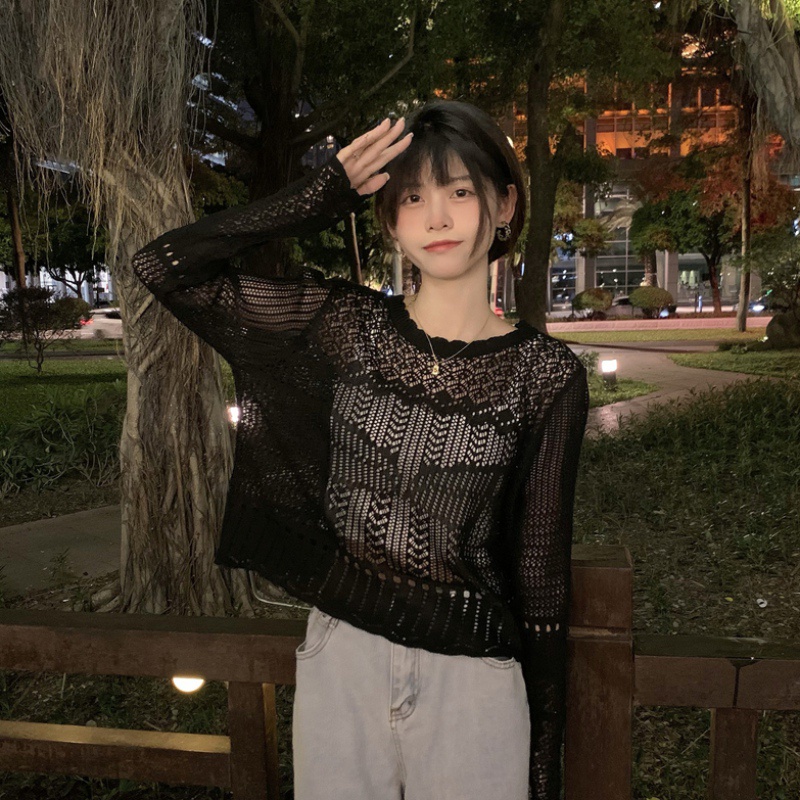 Áo len cổ thuyền tay dài dáng rộng thời trang mùa hè cho nữ