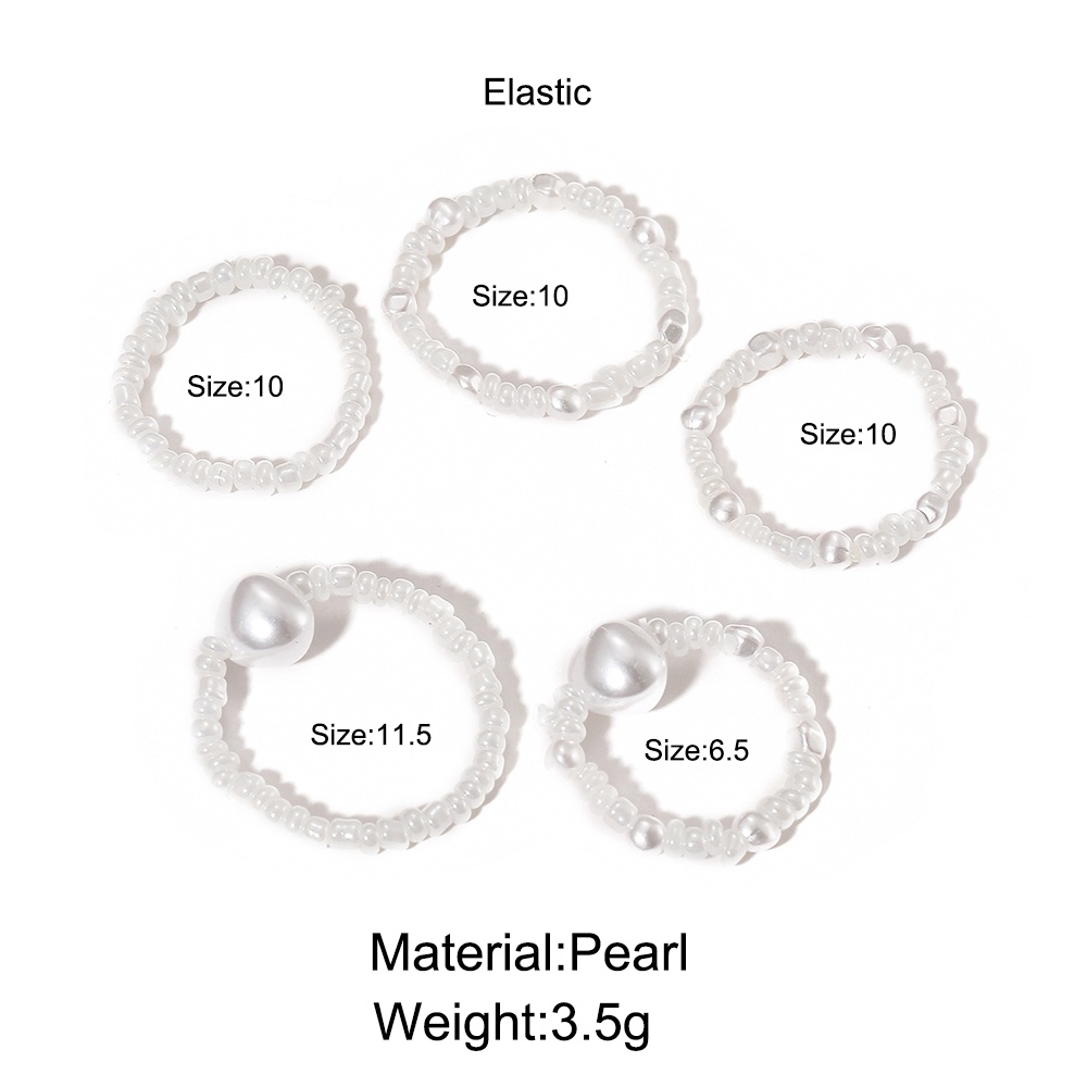 Set 5 nhẫn đính ngọc trai co giãn thời trang cho nữ