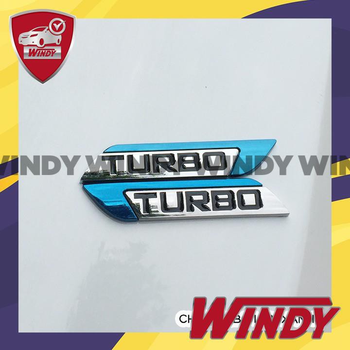 Logo Turbo kim loại trang trí oto, bộ 2 logo kim loại chữ Turbo, chữ turbo gắn xe