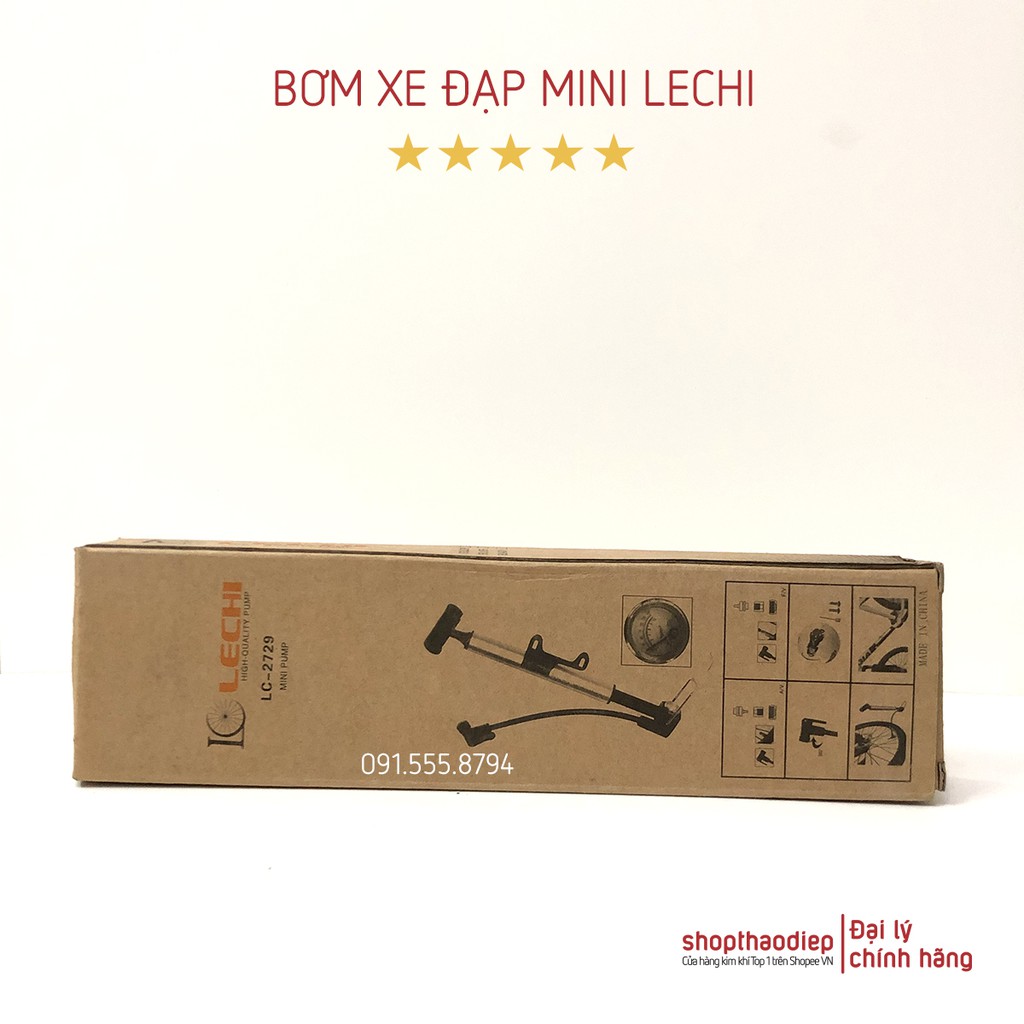 [HÀNG CHÍNH HÃNG] Bơm Xe Đạp Thể Thao Cao Cấp Mini Có Đồng Hồ Treo Xe LECHI