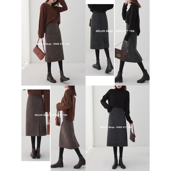 Chân váy dạ dài nhiều mẫu kẻ caro thời trang