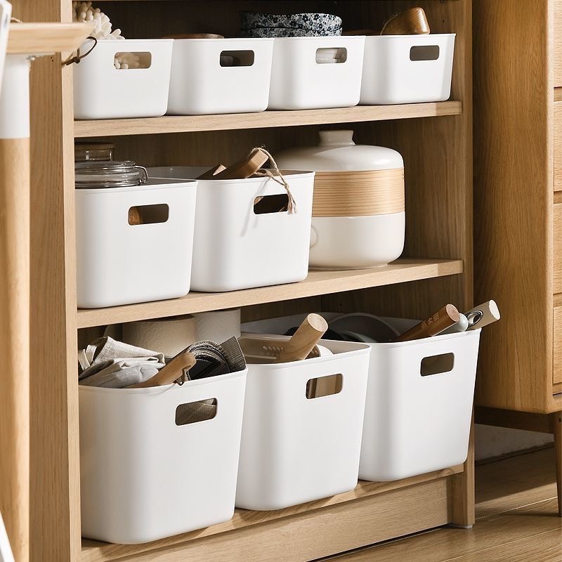 Hộp đựng đồ đa năng bằng nhựa cao cấp có nắp nhiều kích thước màu trắng - Peehomedecor