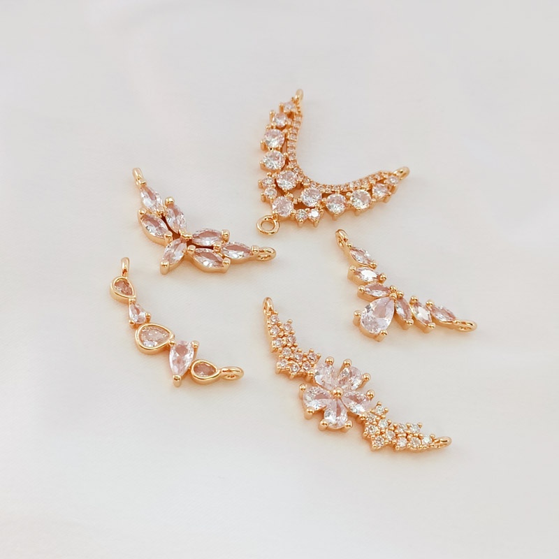 Phụ Kiện Trang Sức Hình Chữ V Đính Đá Zircon Mạ Vàng 14K Nhiều Màu Sắc DIY