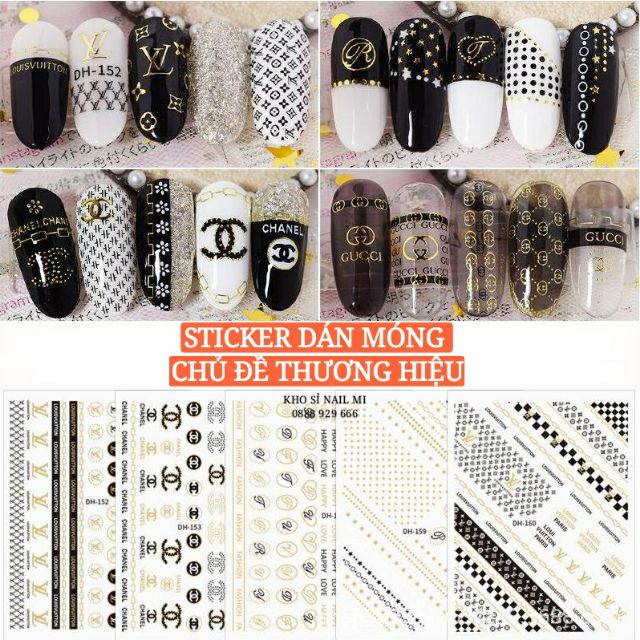 Miếng dán móng tay 3D nail sticker chủ đề logo các thương hiệu nổi tiếng 12 mẫu (lẻ 1 tấm)