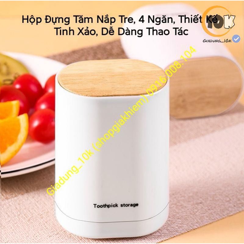 Lọ Đựng Tăm Nắp Tre 4 Ngăn Tiện Lợi (a10)