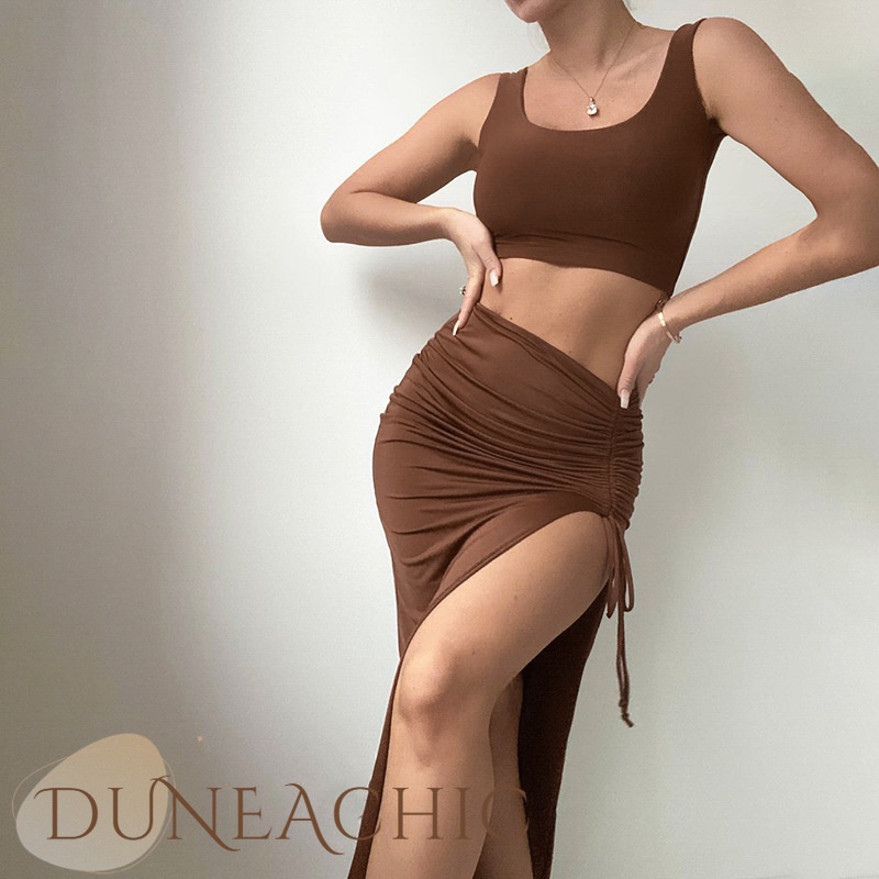 DUNEA Set Áo Ống + Chân Váy Xẻ Tà Quyến Rũ Thời Trang Cho Nữ