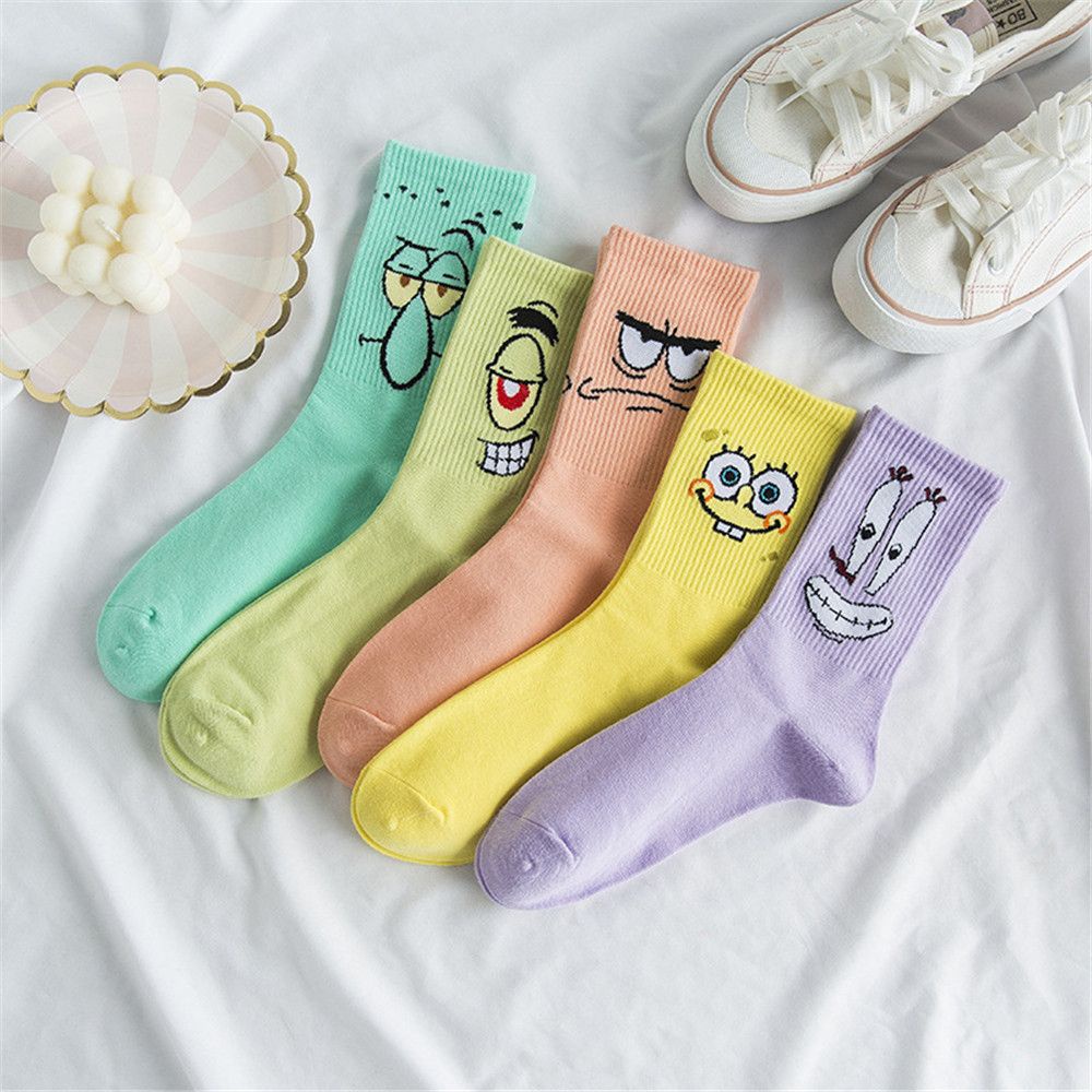 Vớ cotton họa tiết hoạt hình spongebob co giãn tốt thời trang cho nữ