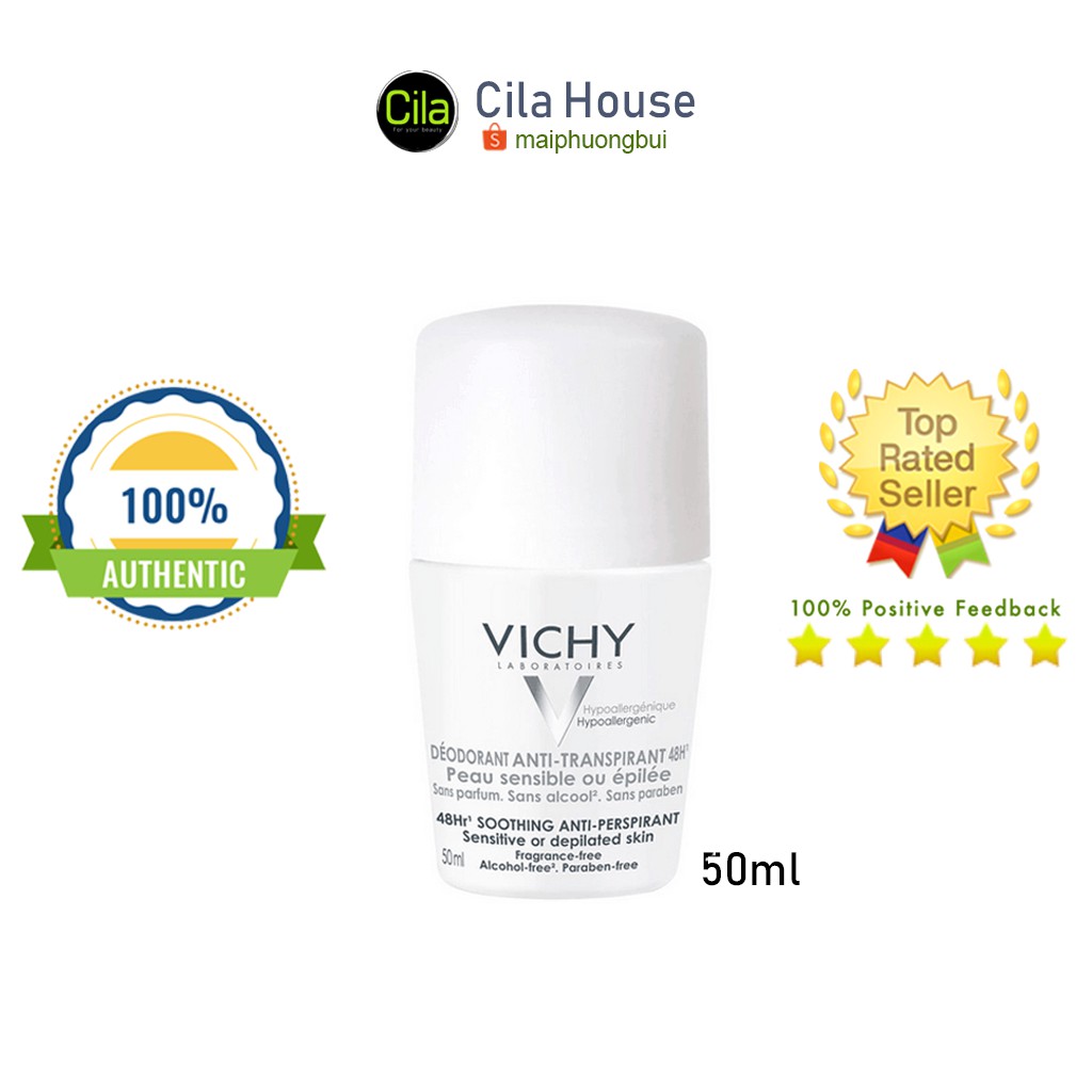 Lăn Khử Mùi Vichy Deodorant Anti-transpirant 48h (Nắp Trắng) - Cila House