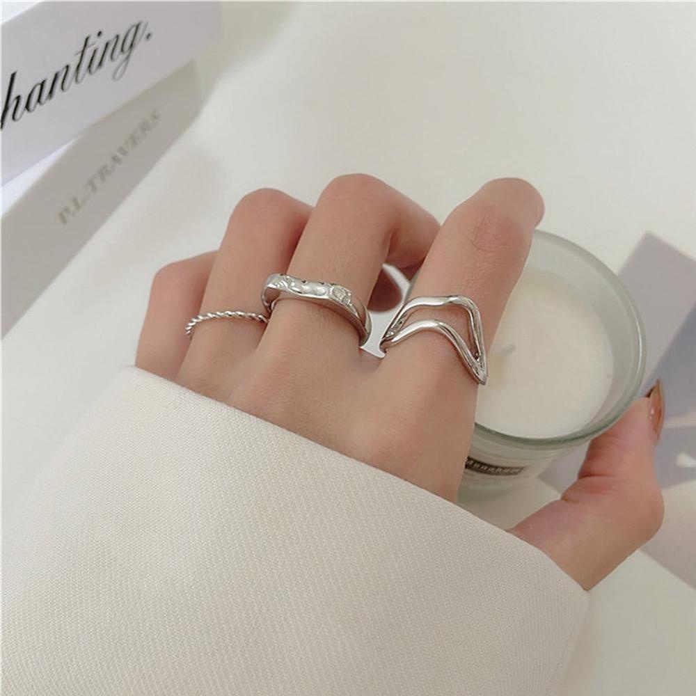 Set 3 Nhẫn Kim Loại Nhiều Màu Sắc Phong Cách Vintage Dành Cho Nữ