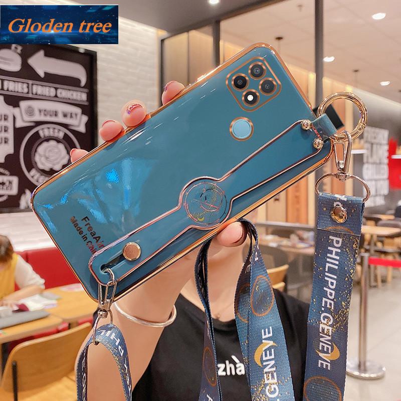 Ốp Điện Thoại Màu Kẹo Mạ Điện Có Dây Đeo Tay Cho OPPO A15/A15S/A35 5G/A54 4G/A54 5G/A74 5G/A93