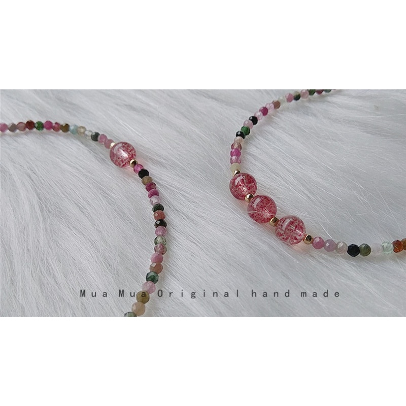 [Hàng Mới Về] Vòng Tay Đính Hạt Pha Lê Dâu Tây Màu Kẹo Ngọt Ngào Đáng Yêu Dành Cho Nữ