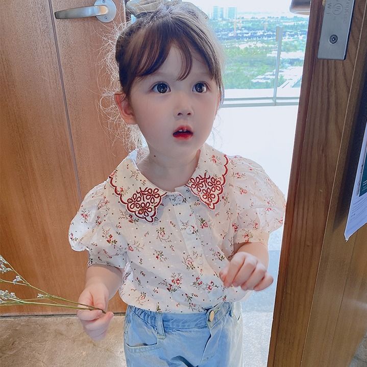 Áo Sơ Mi Cotton Tinh Khiết Tay Ngắn Phong Cách Phương Tây Cổ Điển Thời Trang Mùa Hè Hàng Mới Dành Cho Bé Gái