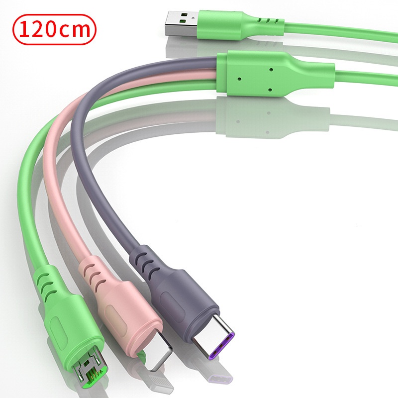 Cáp sạc nhanh 3 đầu: USB,Lightning,TYPE-C - dài: 1,5m - DC 5V - Chuyển hướng thông minh 5A - 3 đầu cùng lúc &gt;3A [CHẤT]