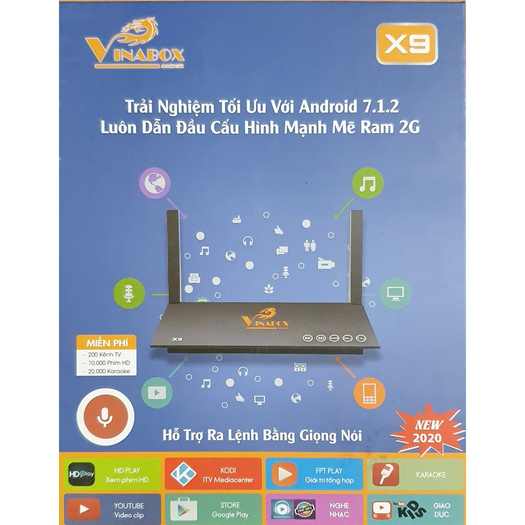 VINABOX X9 RAM 2G, NEW 2020, ANDROID 7.1.2, RA LỆNH BẰNG GIỌNG NÓI