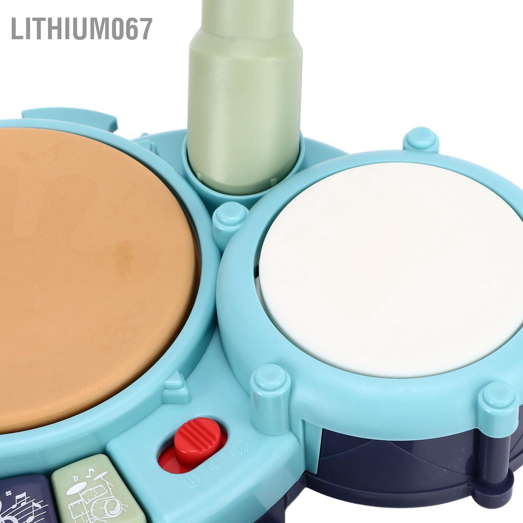 Lithium067 đồ chơi Bộ trống cho trẻ mới biết đi Điện tử đa chức năng An toàn Màu sắc tươi sáng Dụng cụ bé có micrô món quà