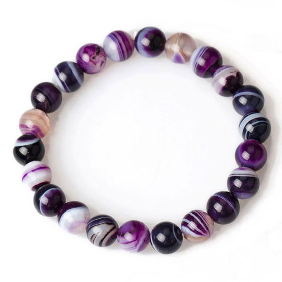 Vòng tay mã não có dải màu tím tự nhiên Hạt 6-12mm Sọc DIY cho nữ Lắc tay