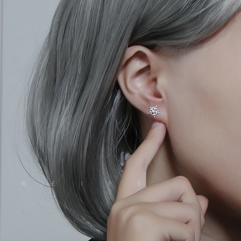 (BẠC CHUẨN)  BÔNG TAI BẠC TA HOA TUYẾT PHỤ KIỆN TRANG SỨC CAO CẤP NO.93 HOA TAI XINH XẮN KHUYÊN TAI HT318