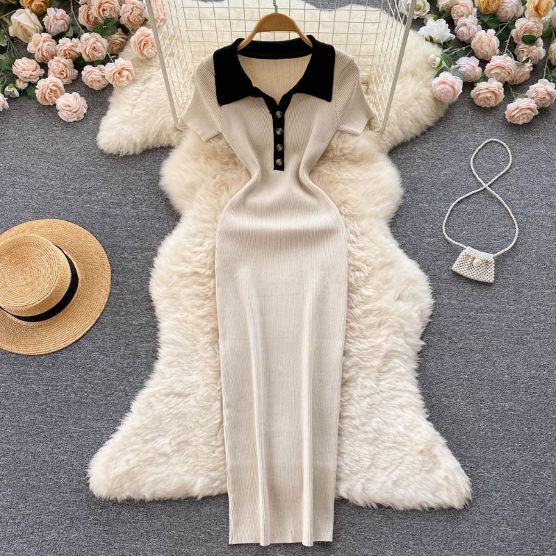 Đầm len body cổ PoLo dáng dài