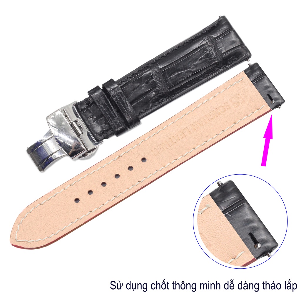 Dây Da Đồng Hồ Songhan Leather WT02.Dây Da Cá Sấu Kèm Khóa Bướm Gập Cao Cấp+Chốt thông minh dễ dàng lắp ráp.BH 6 Tháng