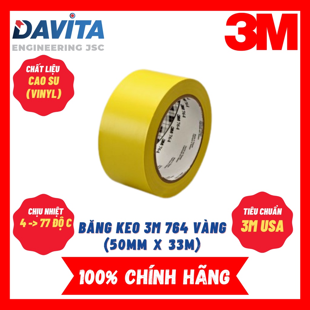 Băng keo dán nền, cảnh báo, 764 3M, màu vàng 50MM*33M