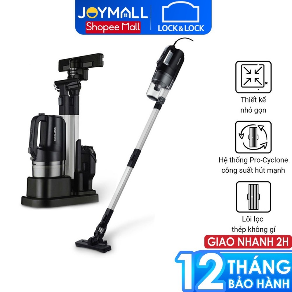 Máy hút bụi Lock&amp;Lock cầm tay ENV336BLK 400w - Hàng chính hãng có dây, lực hút mạnh, đa dạng đầu hút, gọn nhẹ - JoyMall